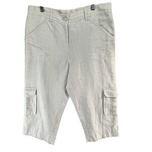 Chicos Capri Cargo Pants Womens M Beige Linen Cropped Pockets Casual Utility